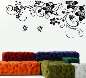 Black-swirl-flower-wall-sticker-decoration-for-white-living-room-decor-ideas